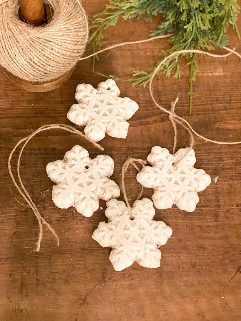 salt dough ornaments shaped like a snowflake