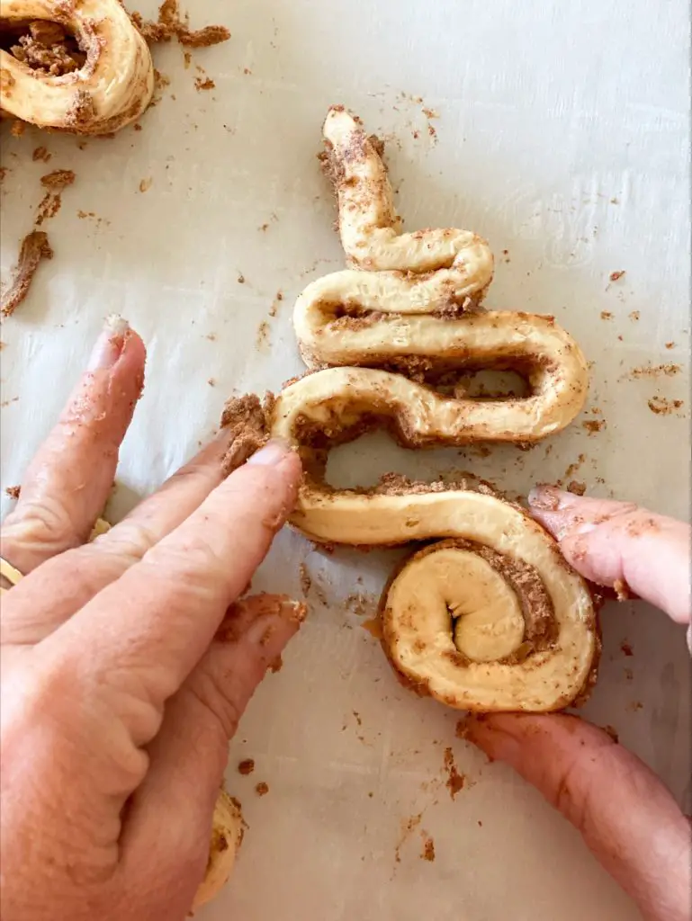 making a easy cinnamon roll shaped like a tree