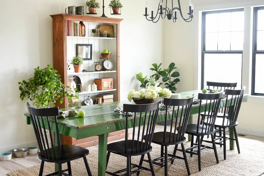 Farmhouse dining table painted green